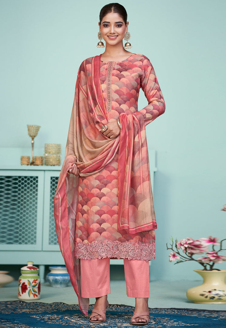 Peach Muslin Pant Style Suit