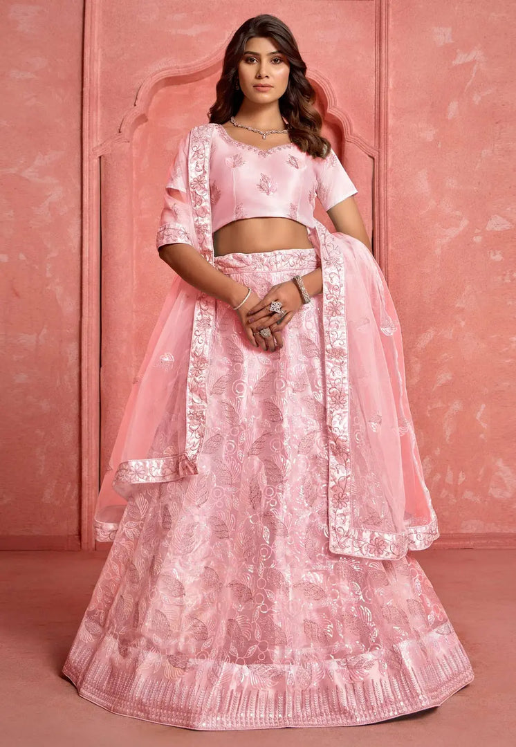 Peach Net A Line Lehenga Choli
