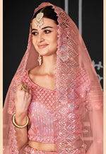 Load image into Gallery viewer, Peach Net A Line Lehenga Choli

