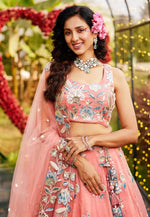 Load image into Gallery viewer, Peach Net A Line Lehenga Choli
