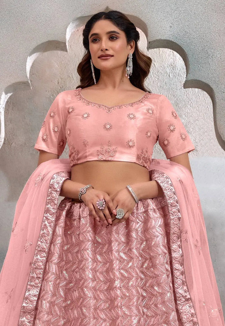 Peach Net Circular Lehenga Choli
