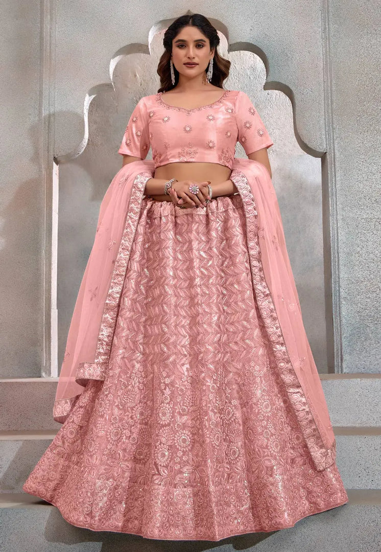 Peach Net Circular Lehenga Choli