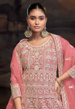 Load image into Gallery viewer, Peach Net Embroidered Anarkali Suit

