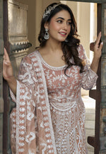 Load image into Gallery viewer, Peach Net Embroidered Long Anarkali Suit

