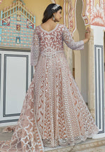 Load image into Gallery viewer, Peach Net Embroidered Long Anarkali Suit
