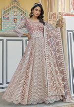 Load image into Gallery viewer, Peach Net Embroidered Long Anarkali Suit
