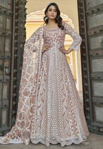 Load image into Gallery viewer, Peach Net Embroidered Long Anarkali Suit
