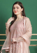 Load image into Gallery viewer, Peach Net Embroidered Long Anarkali Suit
