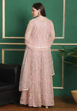 Load image into Gallery viewer, Peach Net Embroidered Long Anarkali Suit
