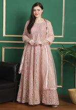 Load image into Gallery viewer, Peach Net Embroidered Long Anarkali Suit
