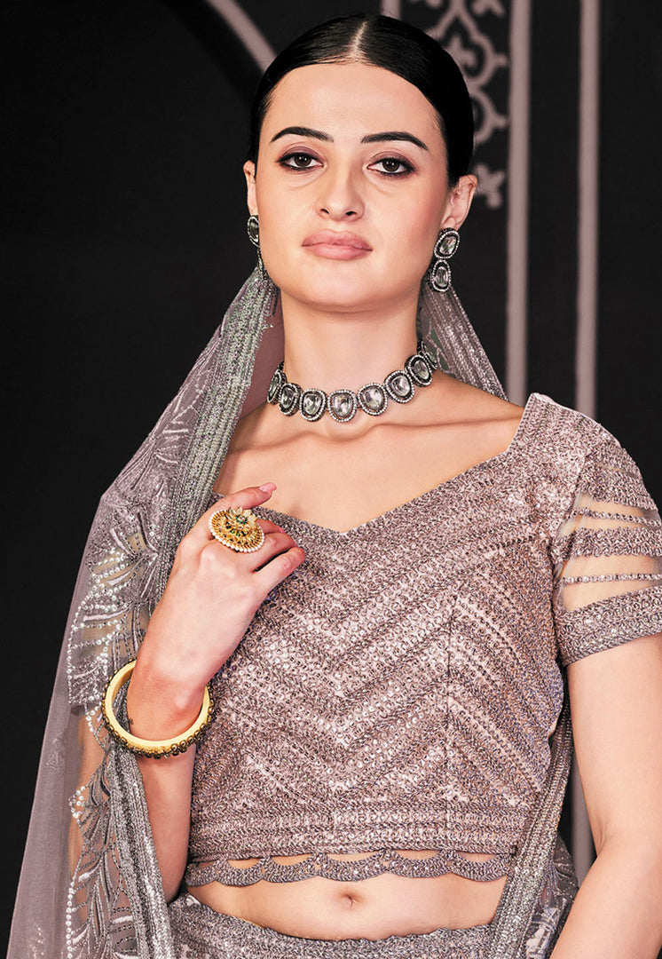 Peach Net Lehenga Choli