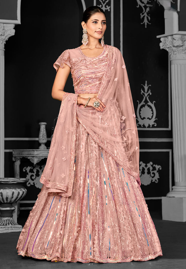 Peach Net Lehenga Choli