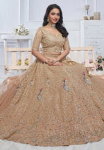 Load image into Gallery viewer, Peach Net Lehenga Choli For Wedding
