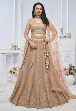 Load image into Gallery viewer, Peach Net Lehenga Choli For Wedding
