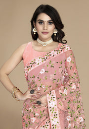 Peach Net Saree With Blouse