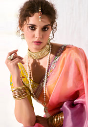 Peach Organza Half N Half Saree