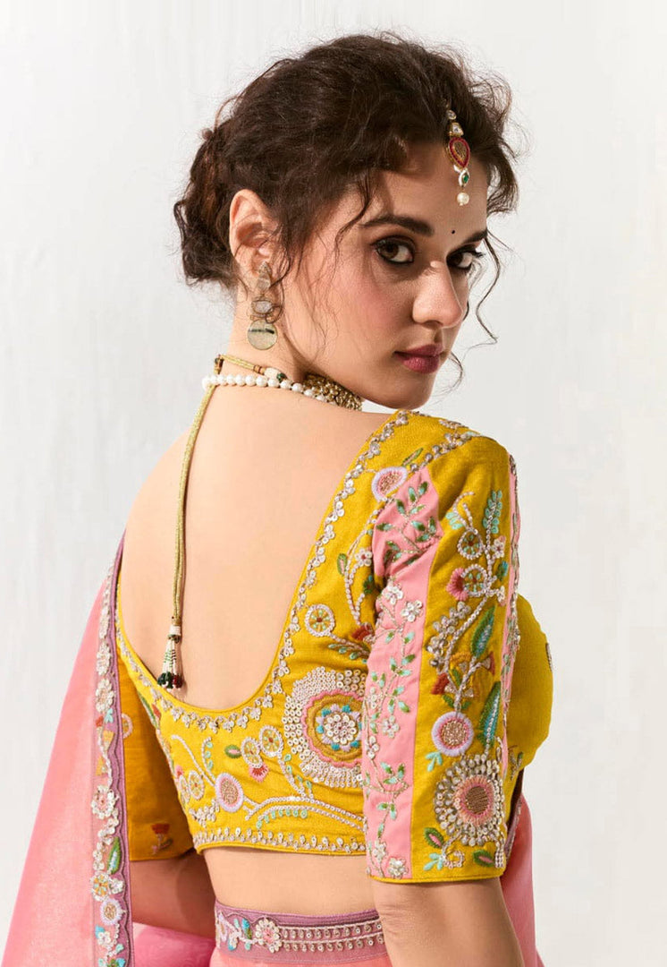 Peach Organza Half N Half Saree