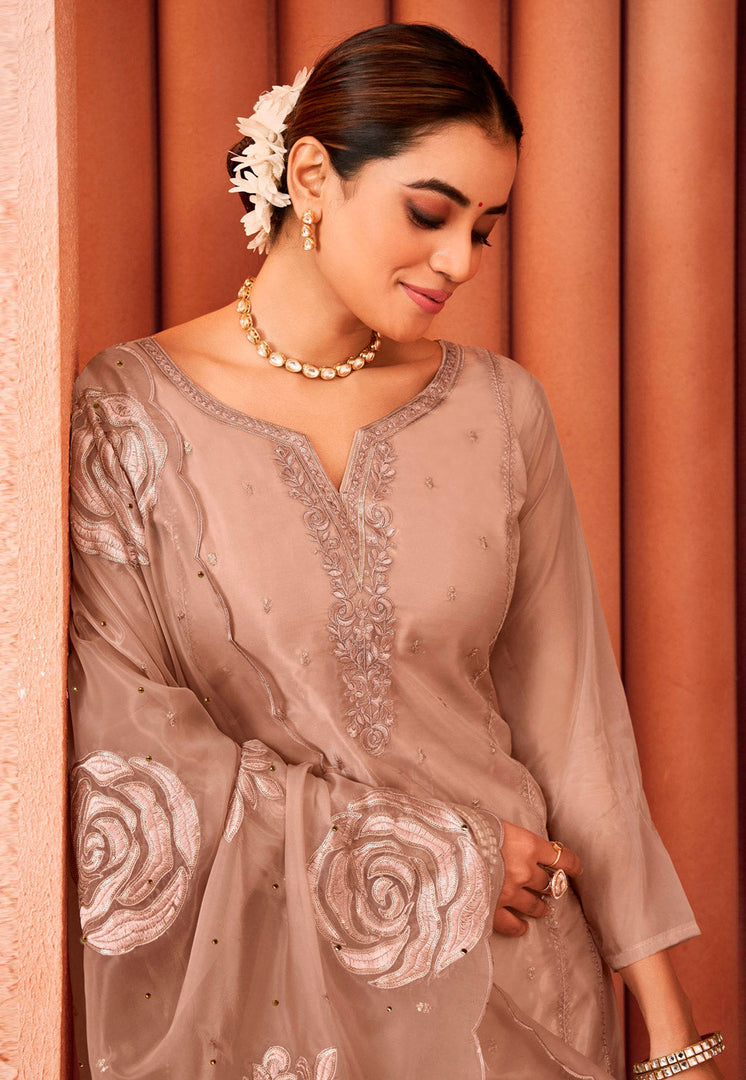 Peach Organza Pakistani Suit