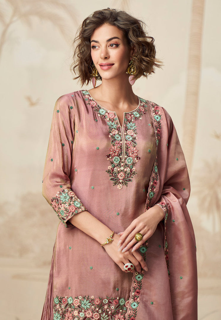 Peach Organza Sharara Suit