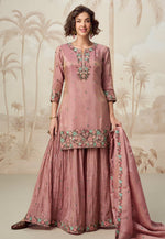 Load image into Gallery viewer, Peach Organza Sharara Suit
