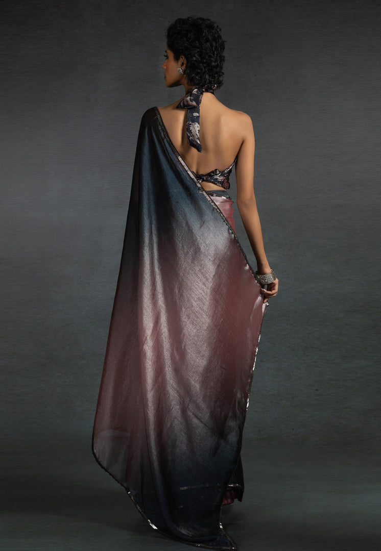 Peach Satin Silk Saree With Blouse