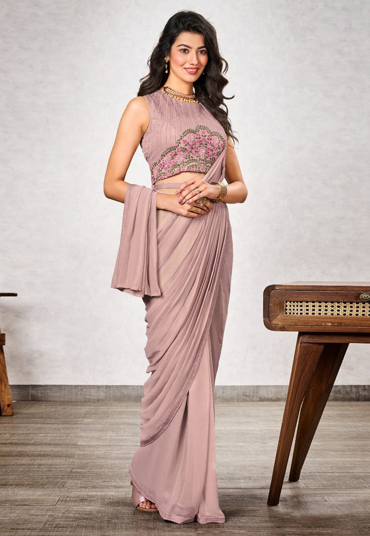 Peach Shimmer Georgette Saree With Blouse