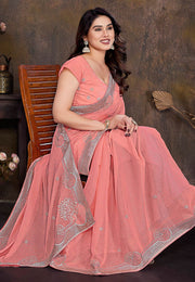 Peach Shimmer Saree With Blouse