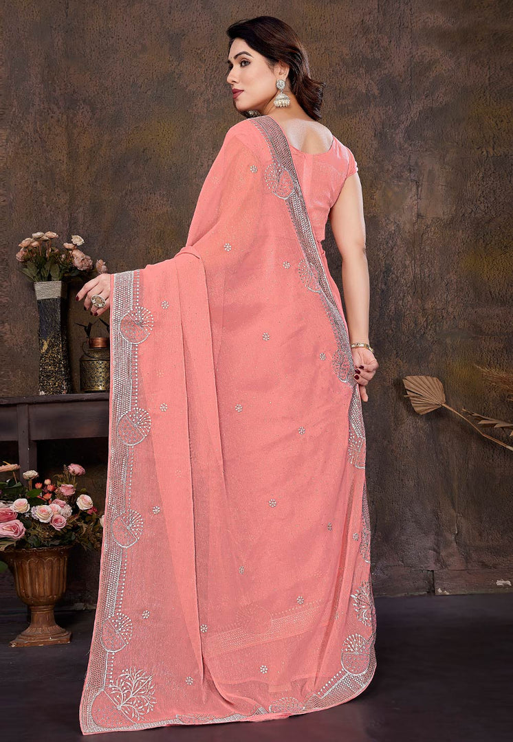Peach Shimmer Saree With Blouse