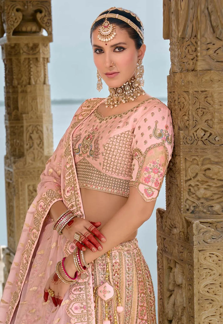 Peach Silk Bridal Lehenga Choli