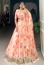 Load image into Gallery viewer, Peach Silk Floral Lehenga choli
