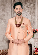 Load image into Gallery viewer, Peach Silk Indo Western Sherwani
