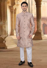 Load image into Gallery viewer, Peach Silk Indo Western Sherwani
