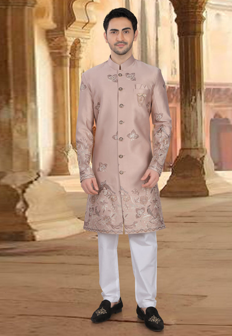 Peach Silk Indo Western Sherwani