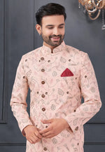 Load image into Gallery viewer, Peach Silk Indo Western Suit
