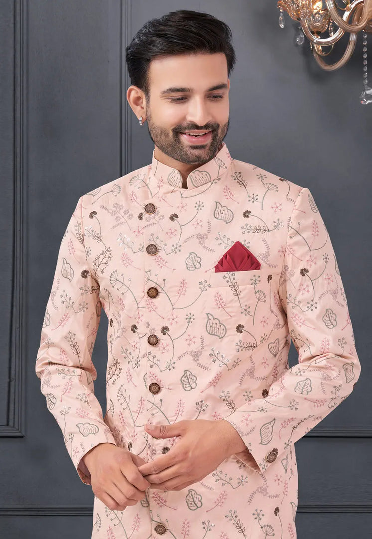 Peach Silk Indo Western Suit