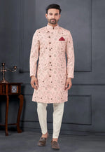 Load image into Gallery viewer, Peach Silk Indo Western Suit
