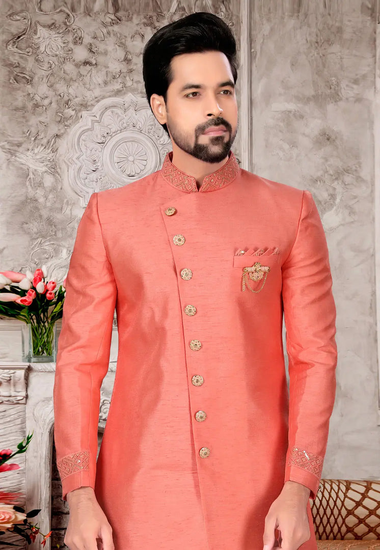 Peach Silk Indo Western Suit