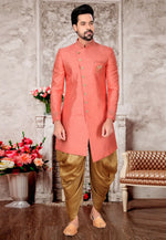 Load image into Gallery viewer, Peach Silk Indo Western Suit
