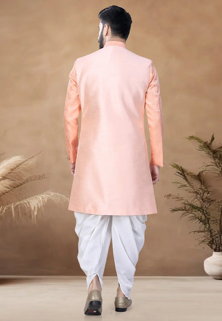 Peach Silk Indo Western Suit