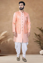 Load image into Gallery viewer, Peach Silk Indo Western Suit
