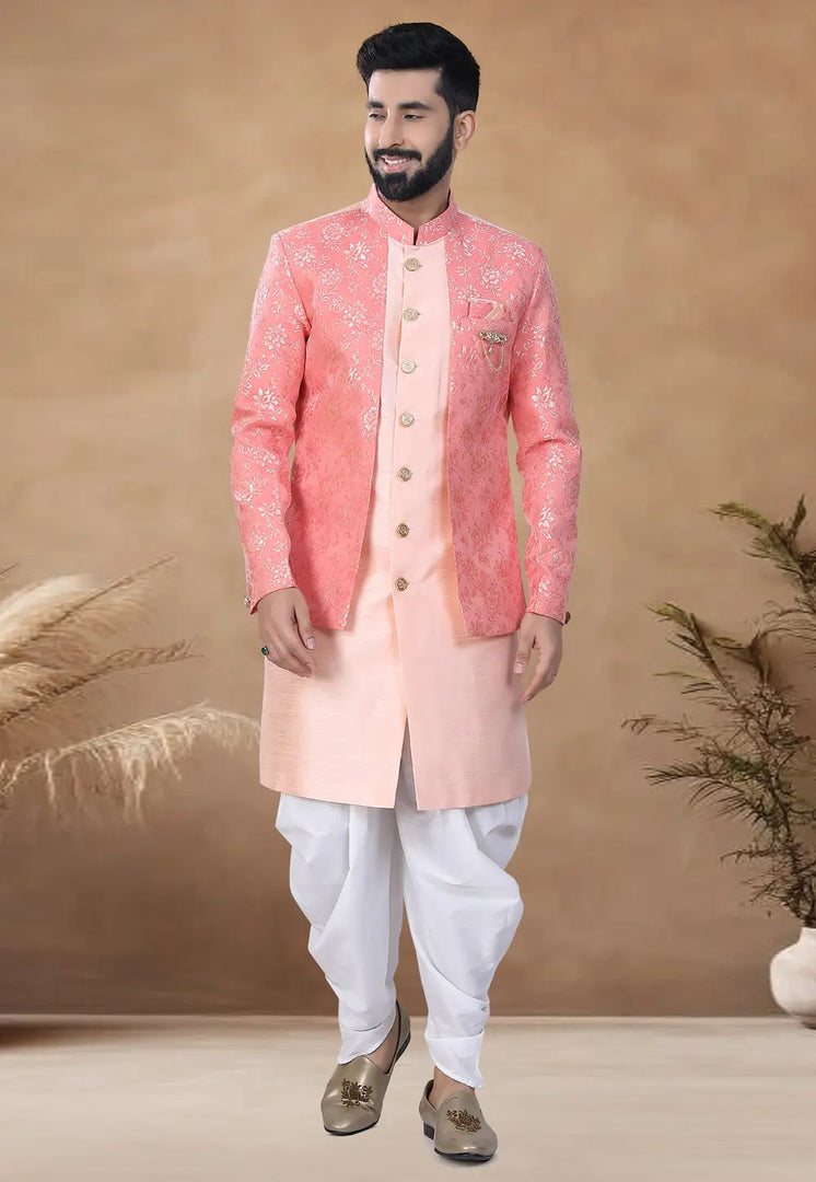 Peach Silk Indo Western Suit