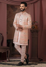 Load image into Gallery viewer, Peach Silk Jacket Style Sherwani
