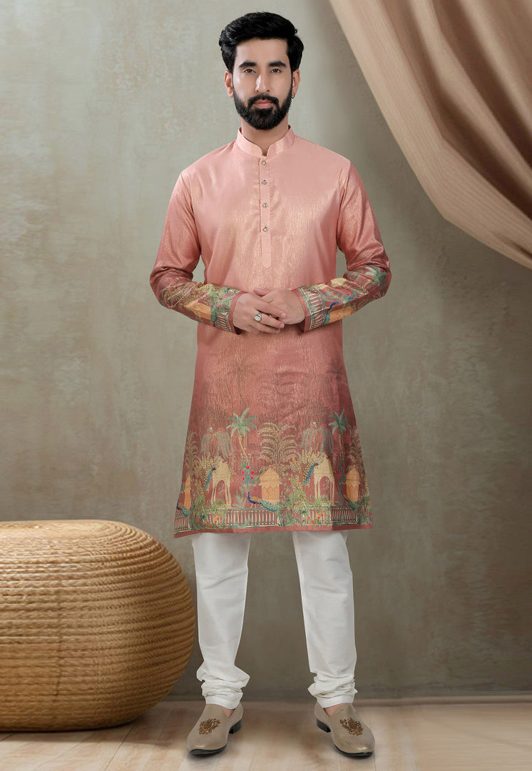 Peach Silk Kurta Pajama