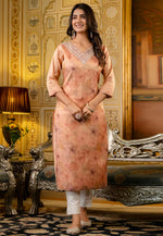 Load image into Gallery viewer, Peach Silk Long Kurti
