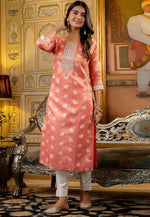 Load image into Gallery viewer, Peach Silk Long Kurti
