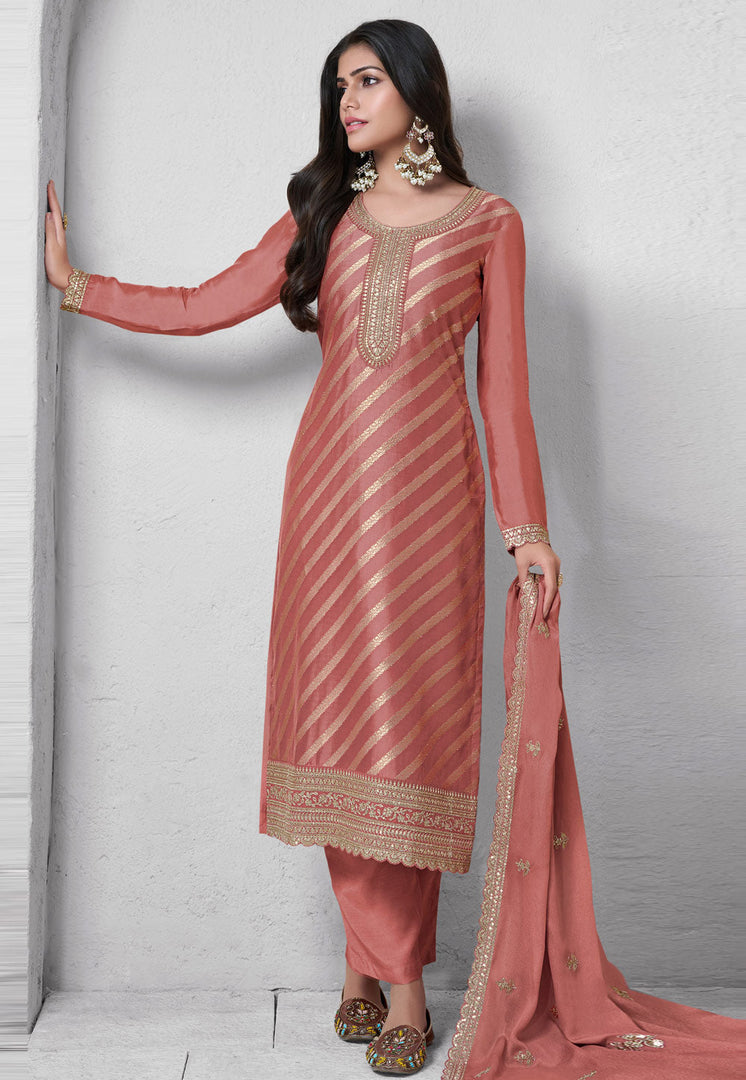 Peach Silk Pant Style Suit