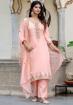 Load image into Gallery viewer, Peach Silk Readymade Pakistani Suit
