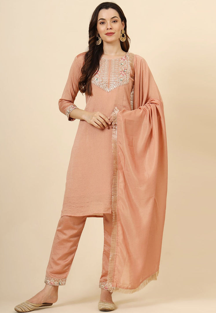 Peach Silk Readymade Pakistani Suit