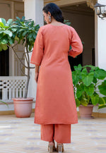 Load image into Gallery viewer, Peach Silk Readymade Palazzo Suit
