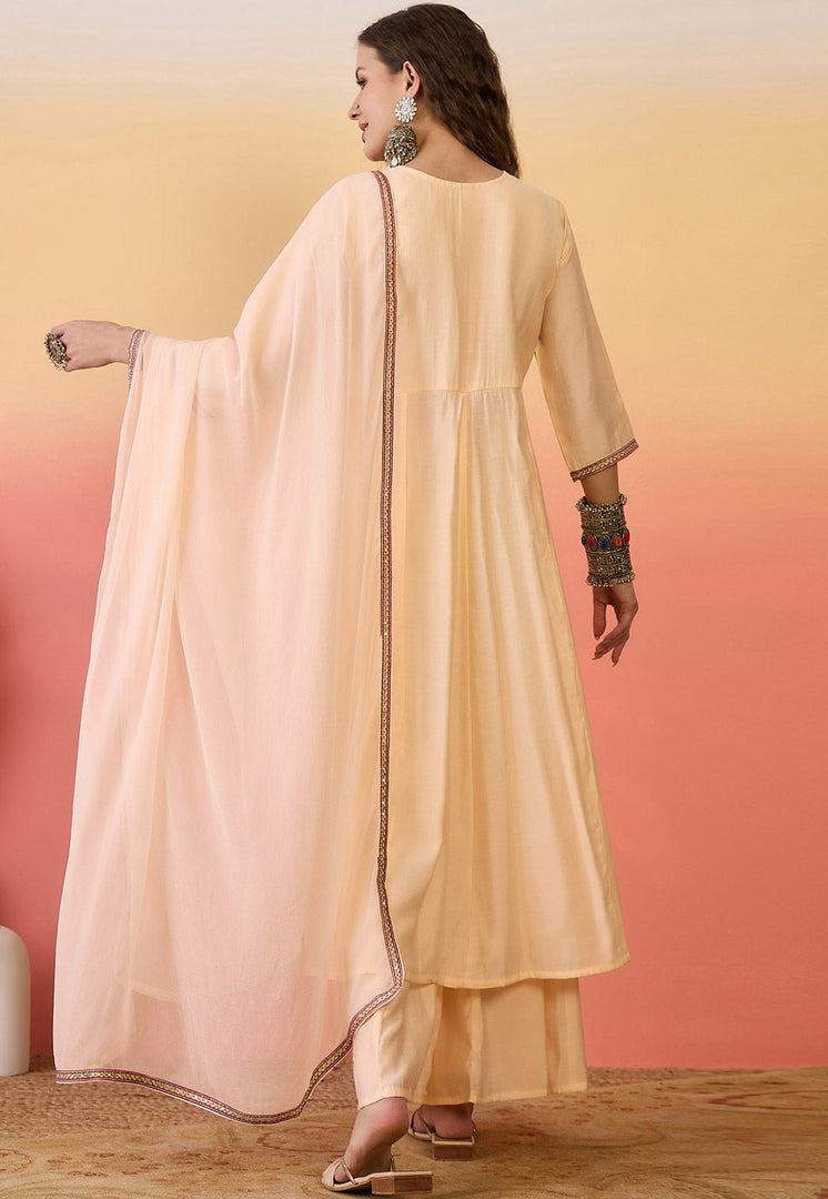 Peach Silk Readymade Palazzo Suit